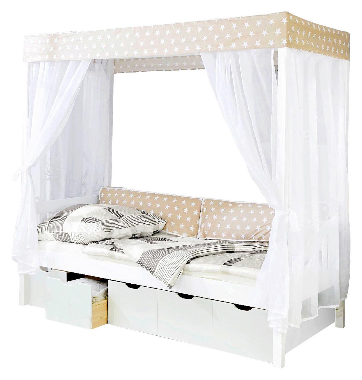 Postel s nebesy LINO závěs bežově-bíly - bílá/béžová, Moderní, dřevo (90/200cm) - MID.YOU