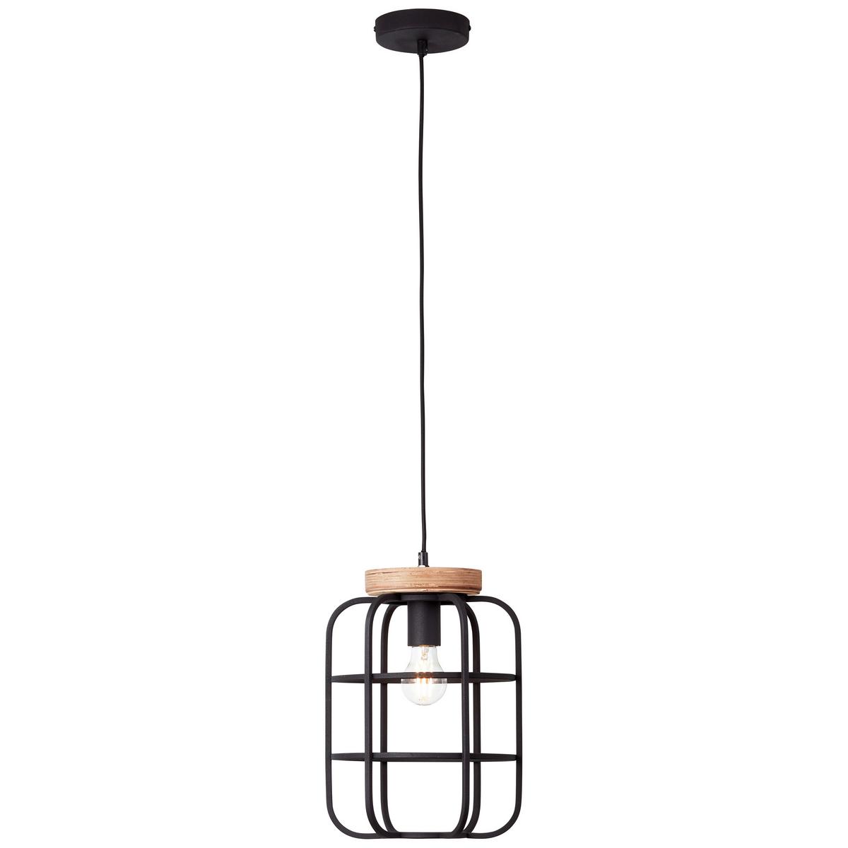 Hängeleuchte Gwen H: 147 cm 1-Flammig, höhenverstellbar - Schwarz/Braun, Design, Holz/Metall (25/147cm) - Brilliant