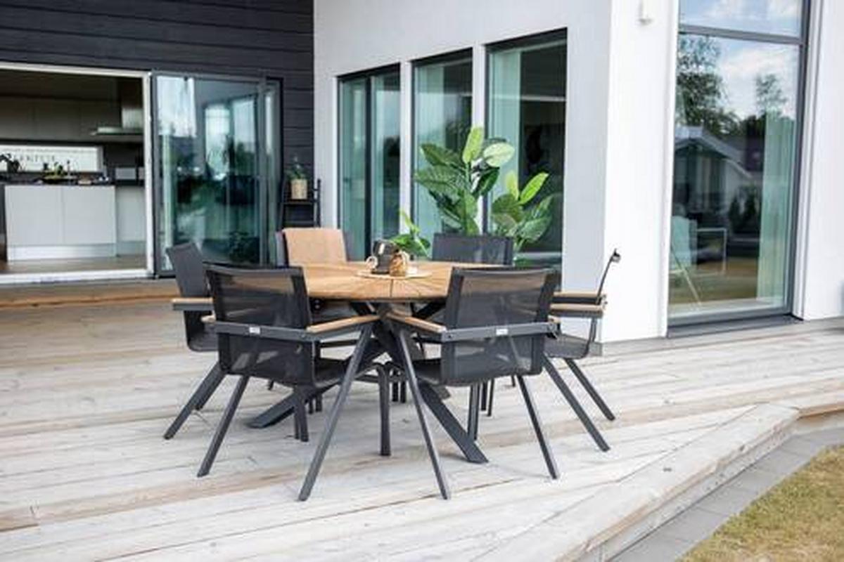 Gartentisch Mexico - Schwarz/Naturfarben, Basics, Holz/Metall (140/140/75cm) - Gardenson