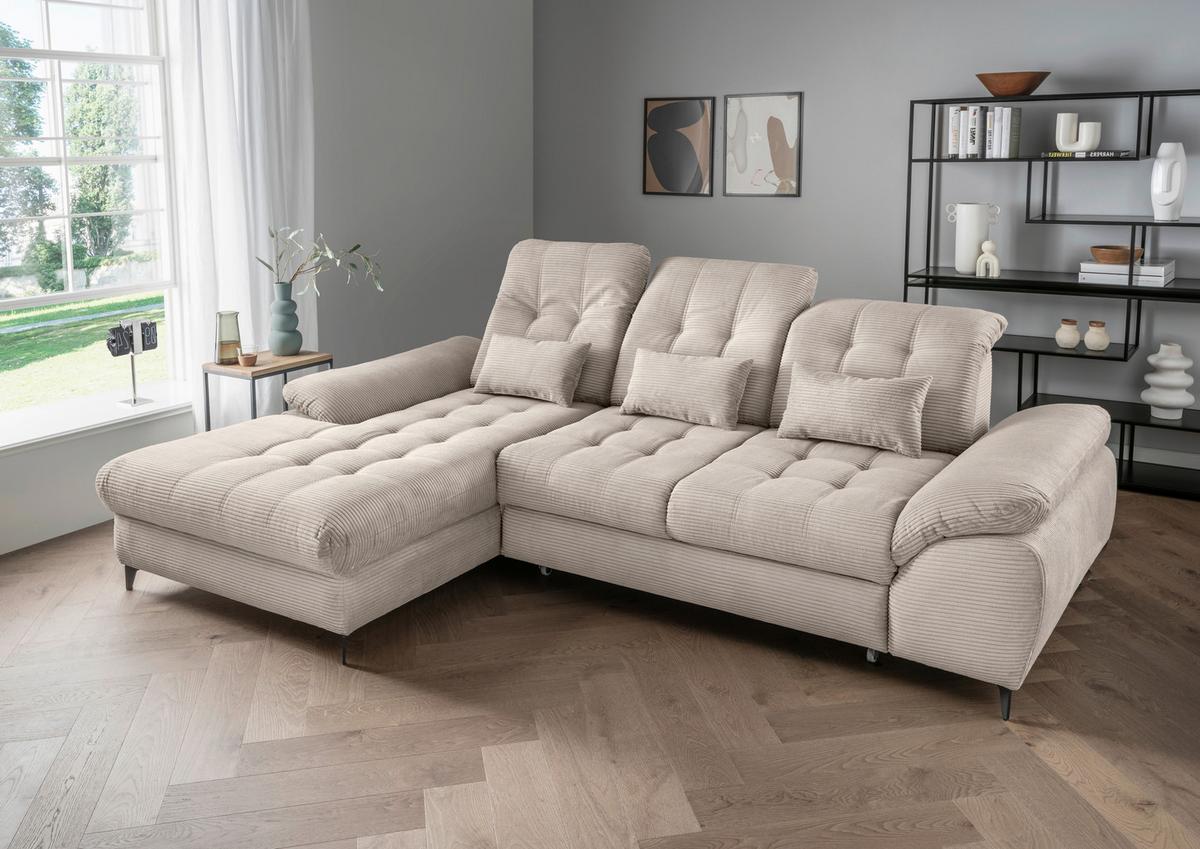 Eckschlafsofa Delphino, Beige S: 189x273 cm - Beige/Schwarz, MODERN, Textil (189/273cm) - Livetastic