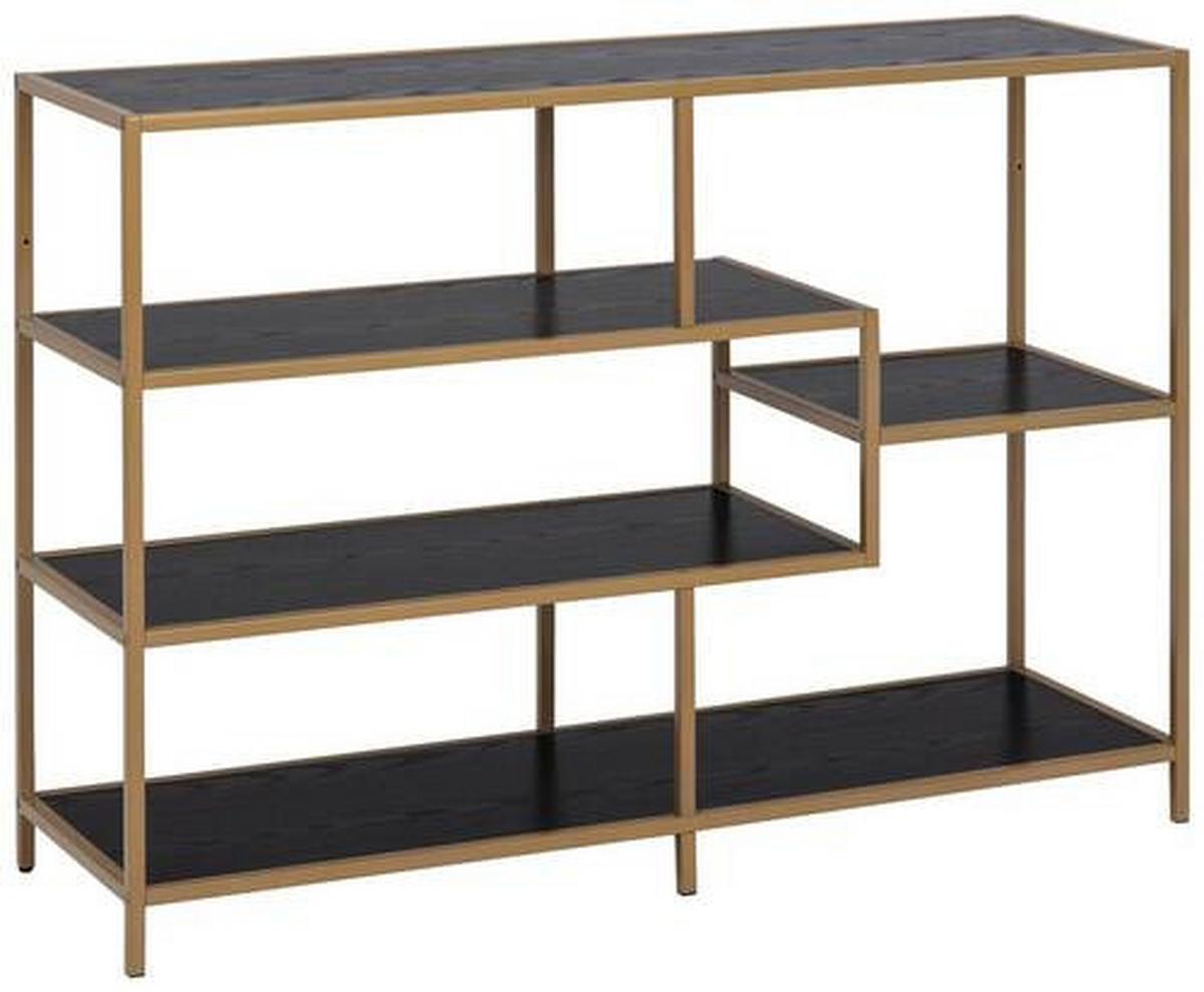 Regál kovové konstrukce Seaford Š: 114 cm - černá/barvy zlata, Moderní, kov/kompozitní dřevo (114/78/35cm)