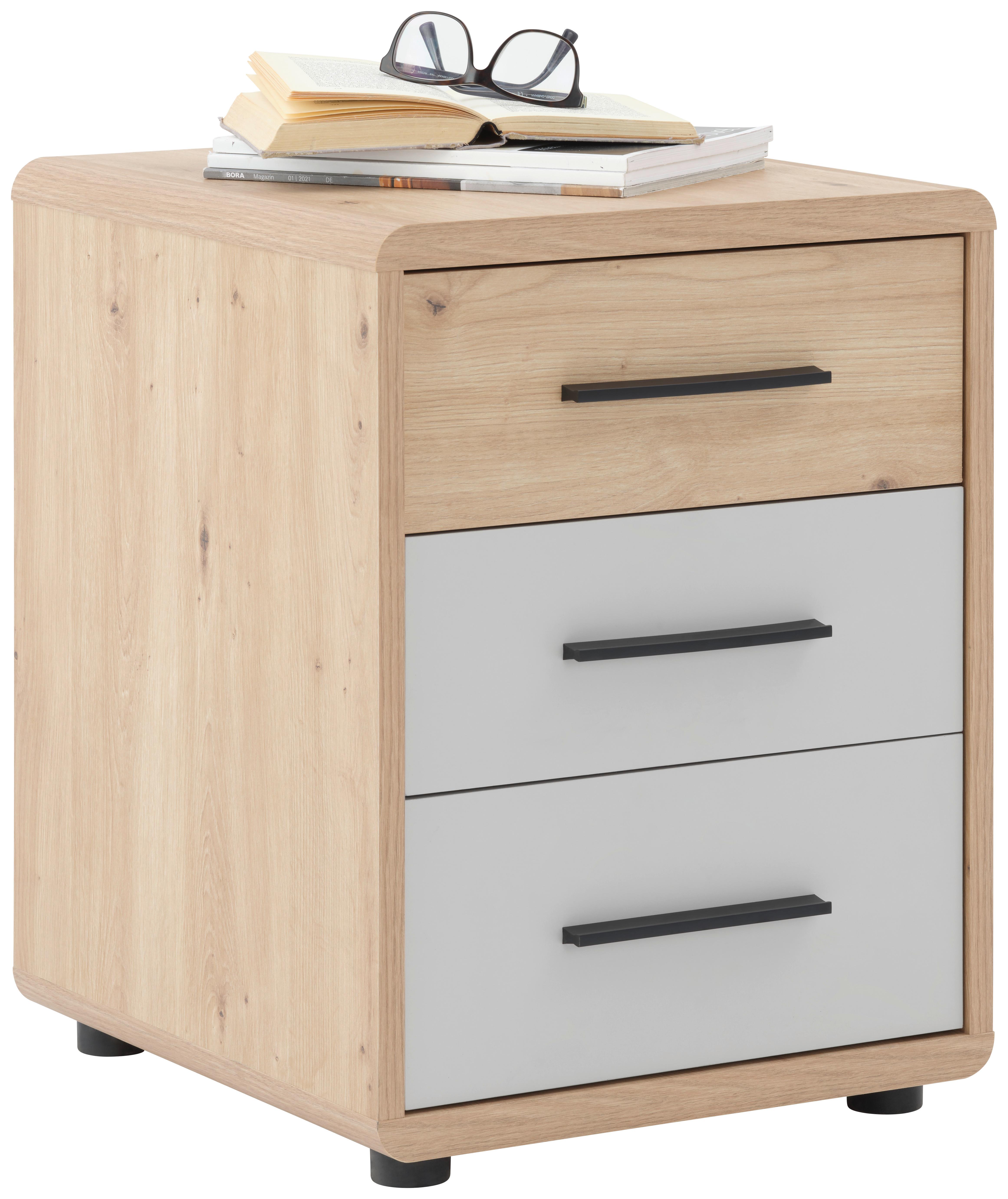 Rollcontainer Eiche Dekor Fontana Plus, H: 59,60cm - Kaschmir/Eichefarben, MODERN, Holzwerkstoff (44,3/59,6/50cm)