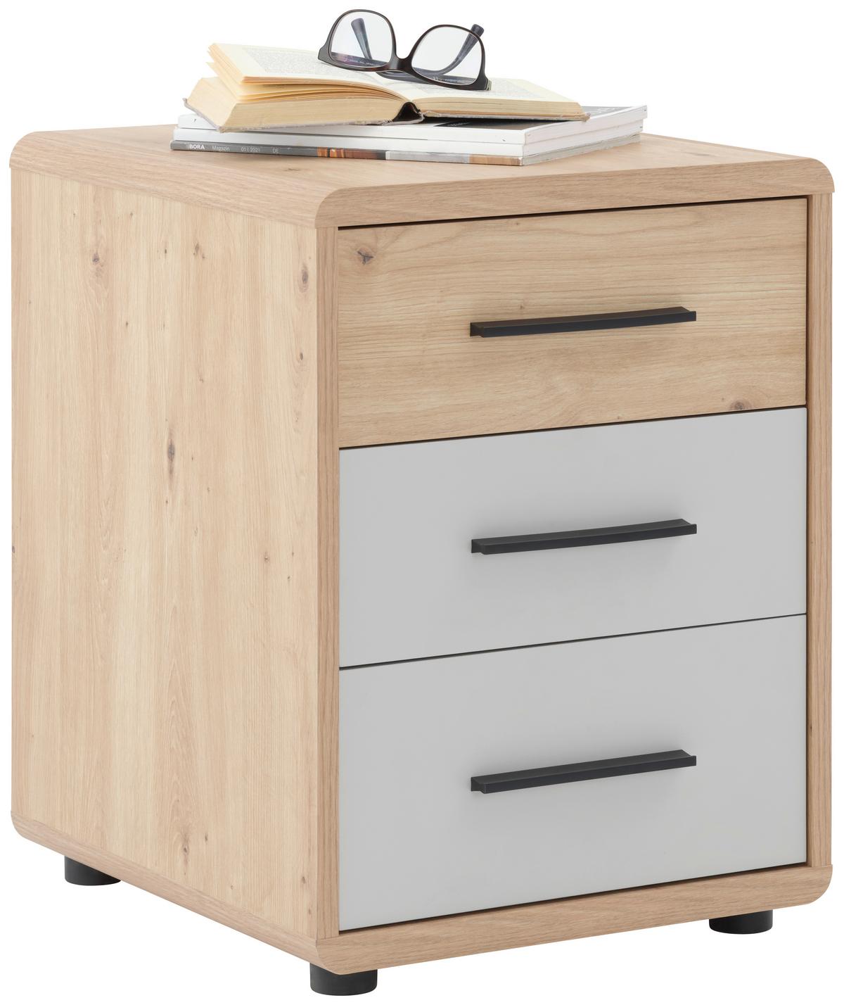 Rollcontainer Eiche Dekor Fontana Plus, H: 59,60cm - Kaschmir/Eichefarben, MODERN, Holzwerkstoff (44,3/59,6/50cm)