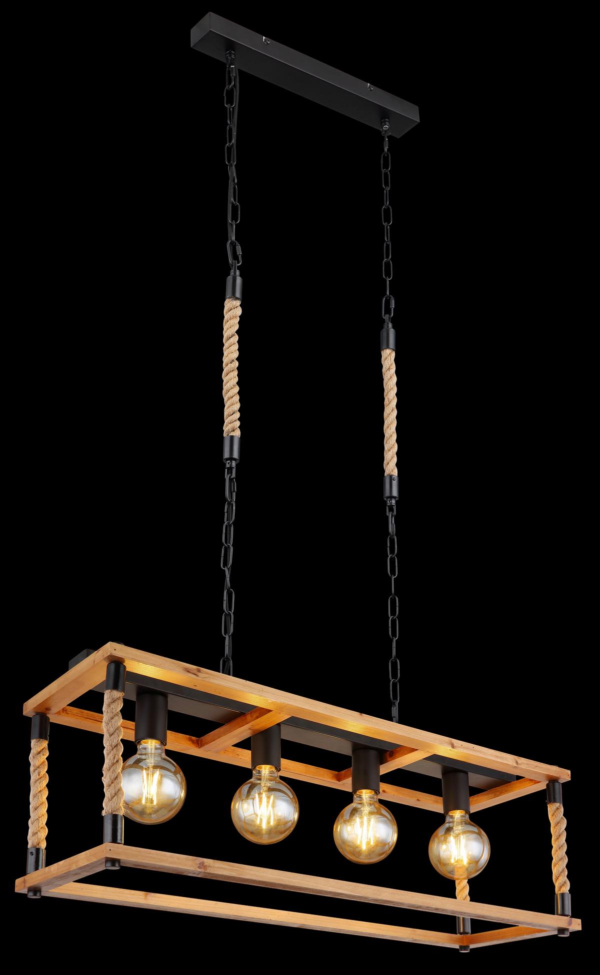 Hängeleuchte 15691-4h - Schwarz/Braun, Natur, Naturmaterialien/Holz (80/25/120cm) - Globo