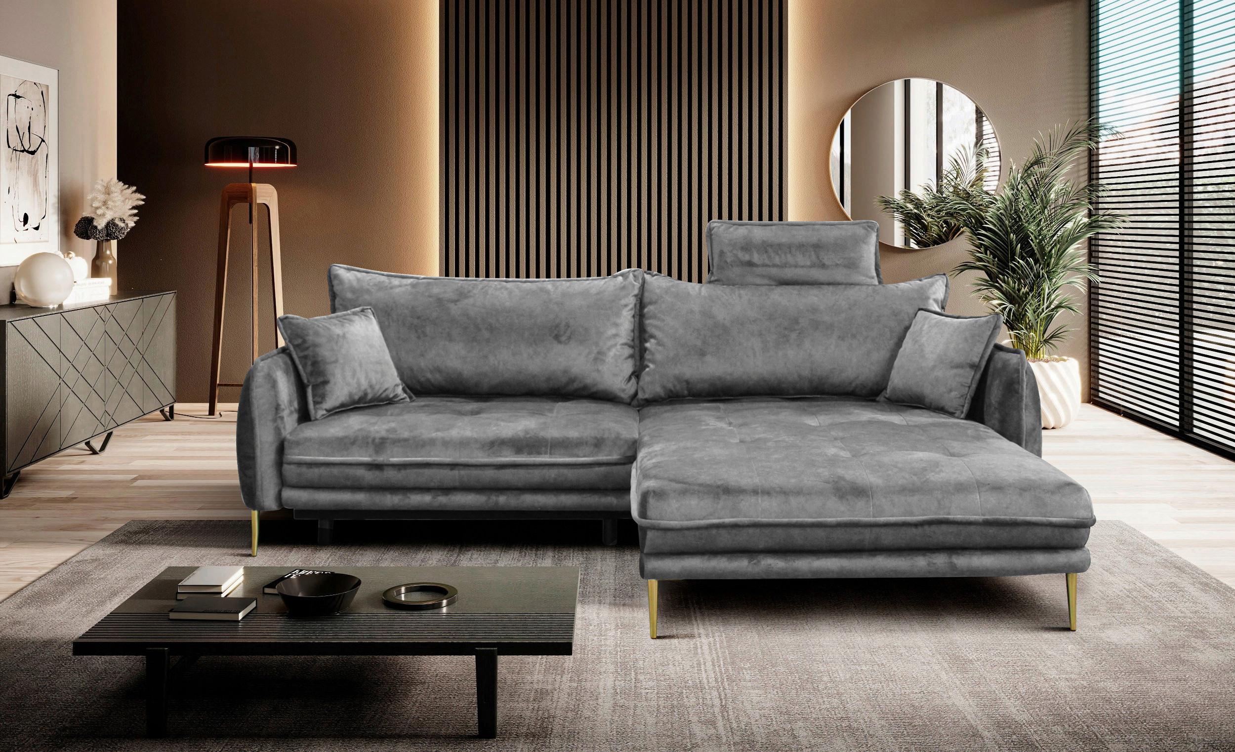 Ecksofa Whisper Grau S: 264x196 cm - Goldfarben/Grau, Design, Textil (264/196cm) - MID.YOU