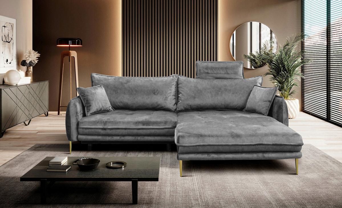 Ecksofa Whisper Grau S: 264x196 cm - Goldfarben/Grau, Design, Textil (264/196cm) - MID.YOU