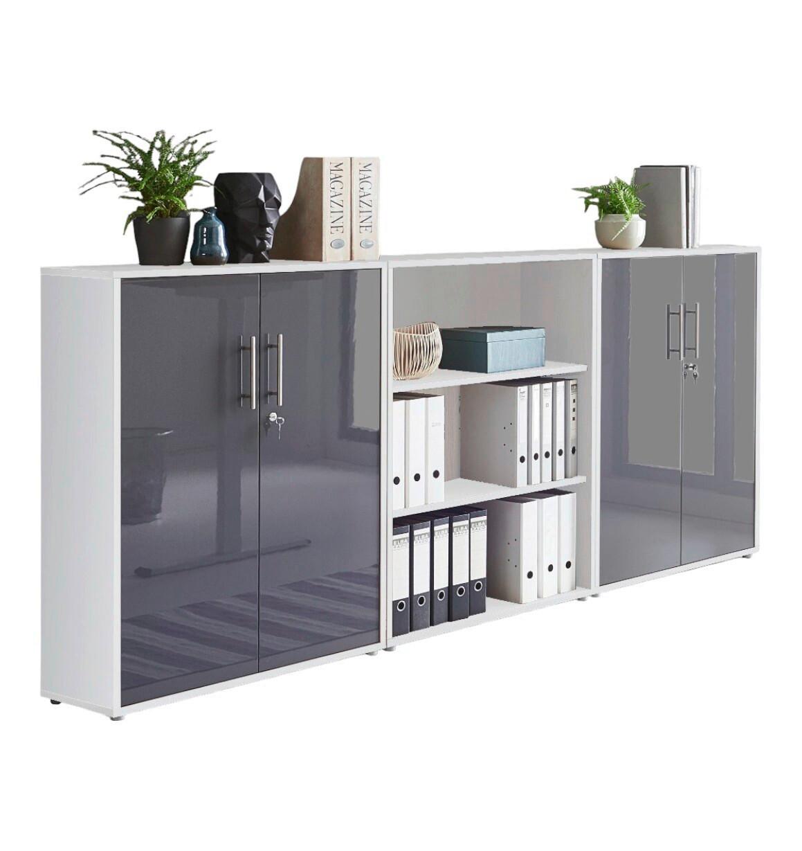 Office Edition B: 253,2 cm Weiß/Anthrazit - Anthrazit Hochglanz/Weiß, MODERN, Holzwerkstoff (253,2/113,6/33cm) - MID.YOU