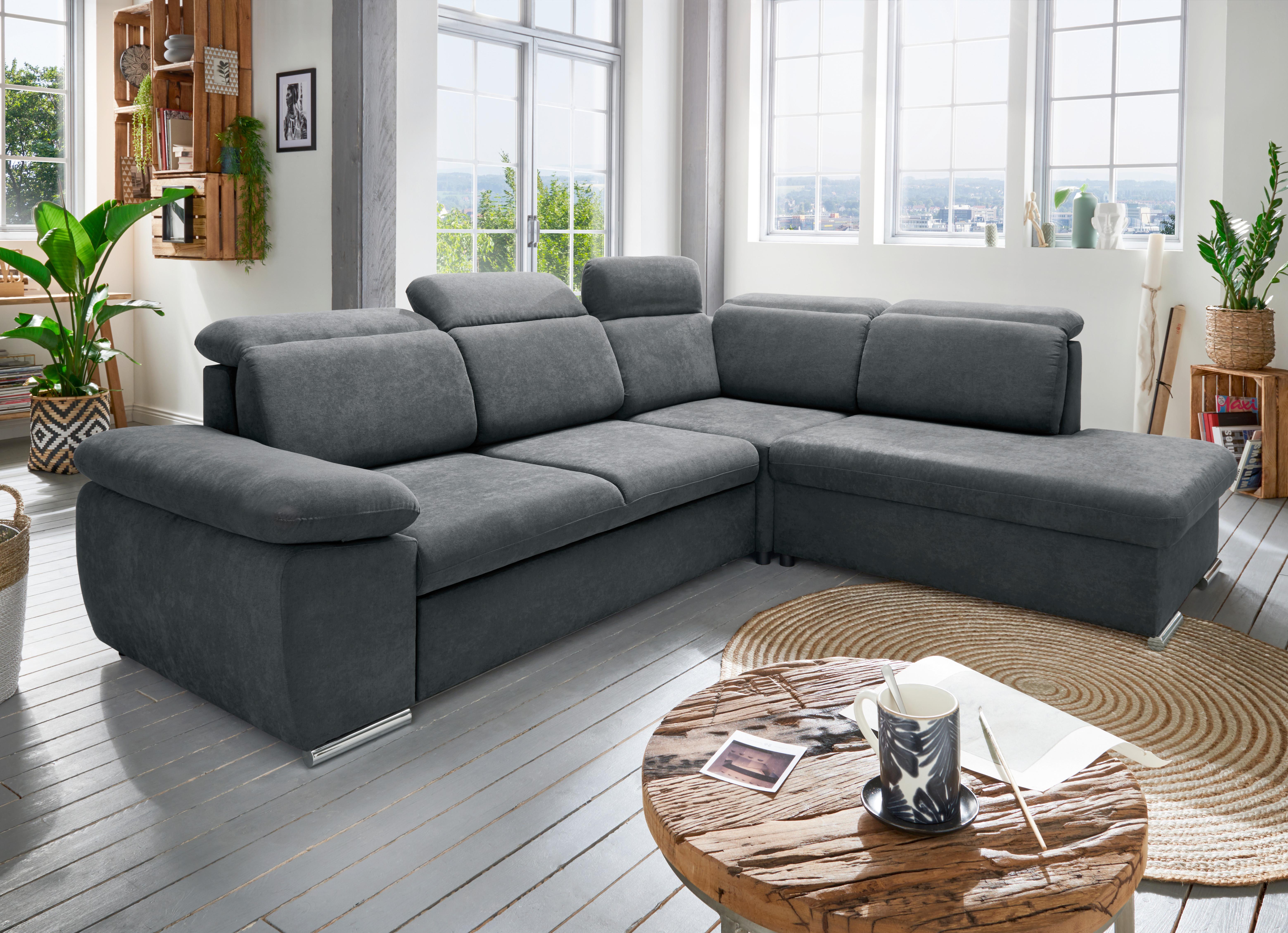 Ecksofa Vasto Anthrazit S: 283x228 cm - Chromfarben/Anthrazit, Design, Textil (283/228cm) - Livetastic