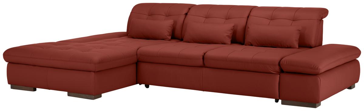 Rohová sedačka SANFINO, ľavá, vínovočervená pravá koža - vínovočervená/chrómová, Konventionell, kov/koža (199/79-96/305cm) - Premium Living