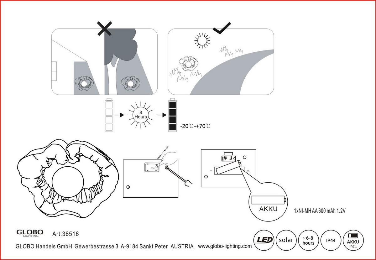Solarleuchte 36516 - Braun, Natur, Kunststoff (30,5/8,5/25,5cm) - Globo