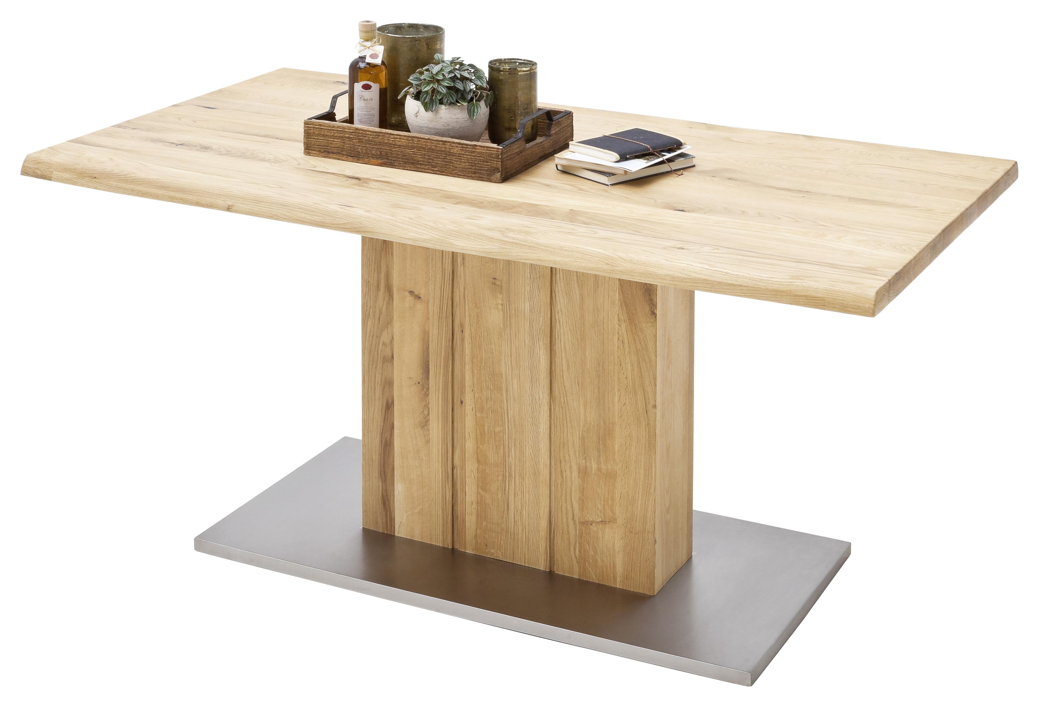 Esstisch Eiche Greta 160x90 cm Eichefarben/Edelstahlfarben - Eichefarben, Design, Holz/Holzwerkstoff (160/90/77cm) - Livetastic