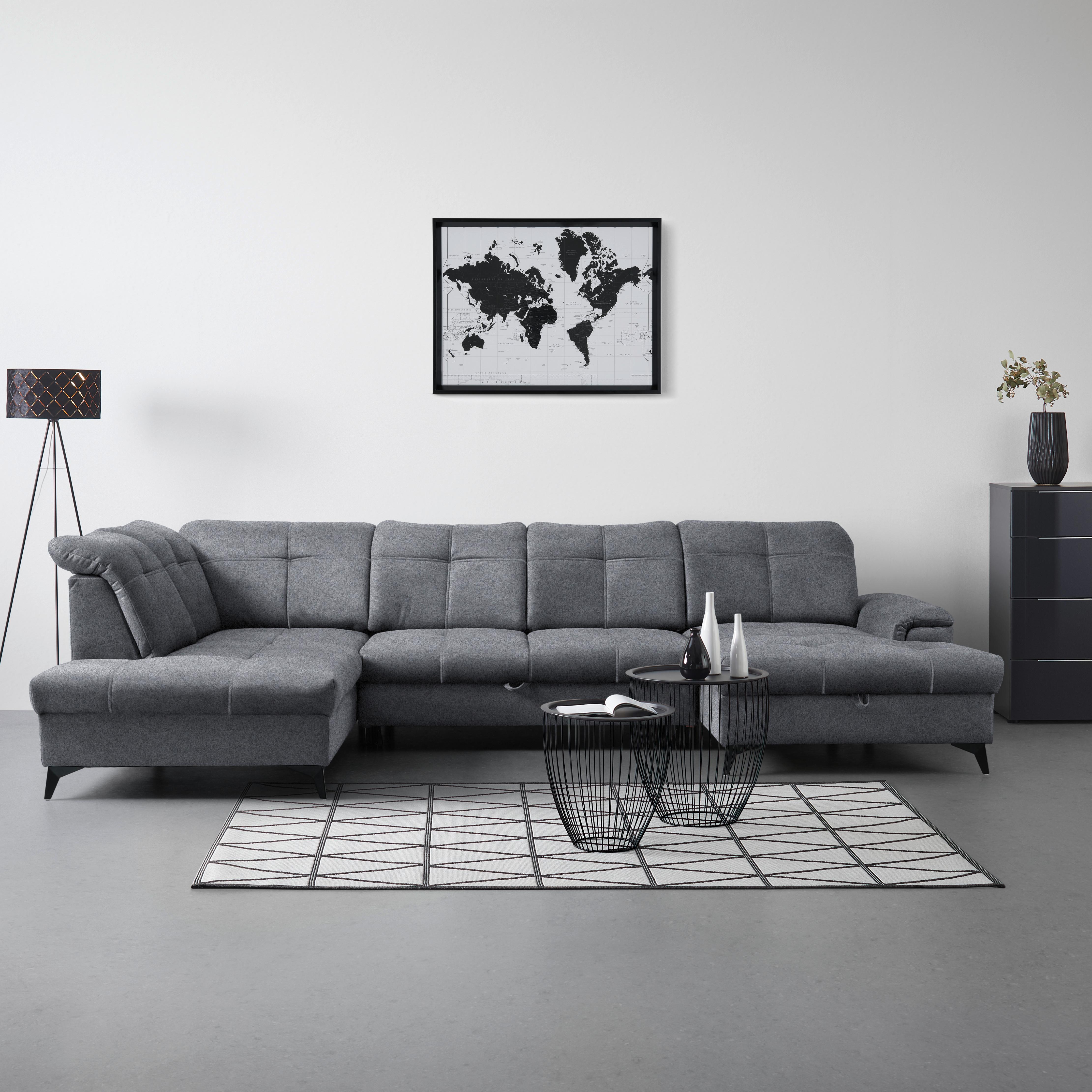 Rohová sedačka U SIERRA, levá, tmavě šedá CLOUD - tmavě šedá, Moderní, kov/textil (230/364/181cm) - Mömax