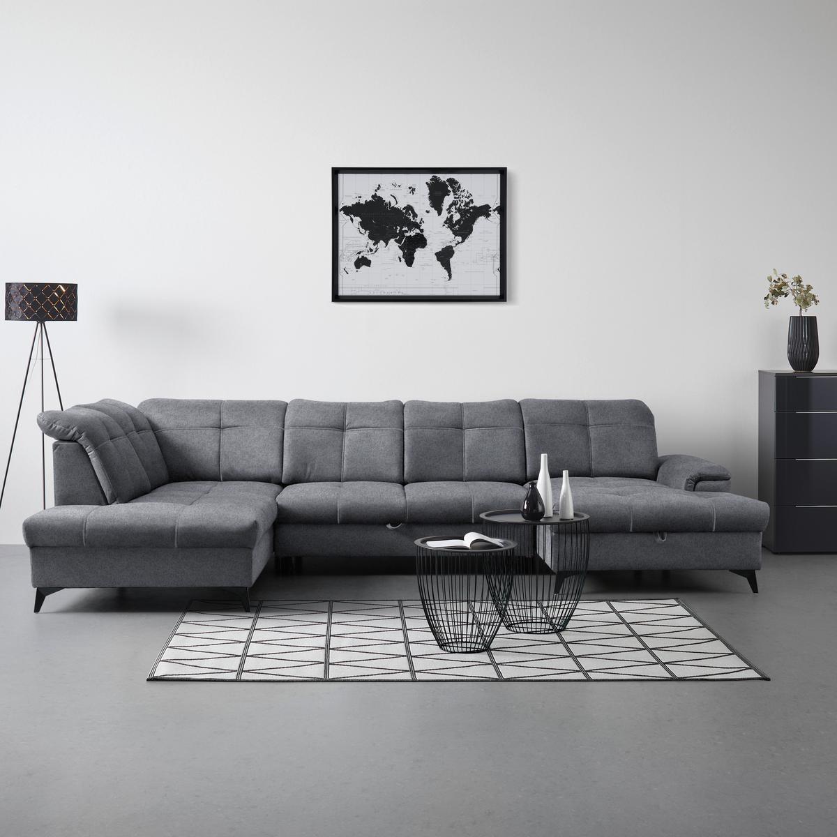 Rohová sedačka U SIERRA, levá, tmavě šedá CLOUD - tmavě šedá, Moderní, kov/textil (230/364/181cm) - Mömax