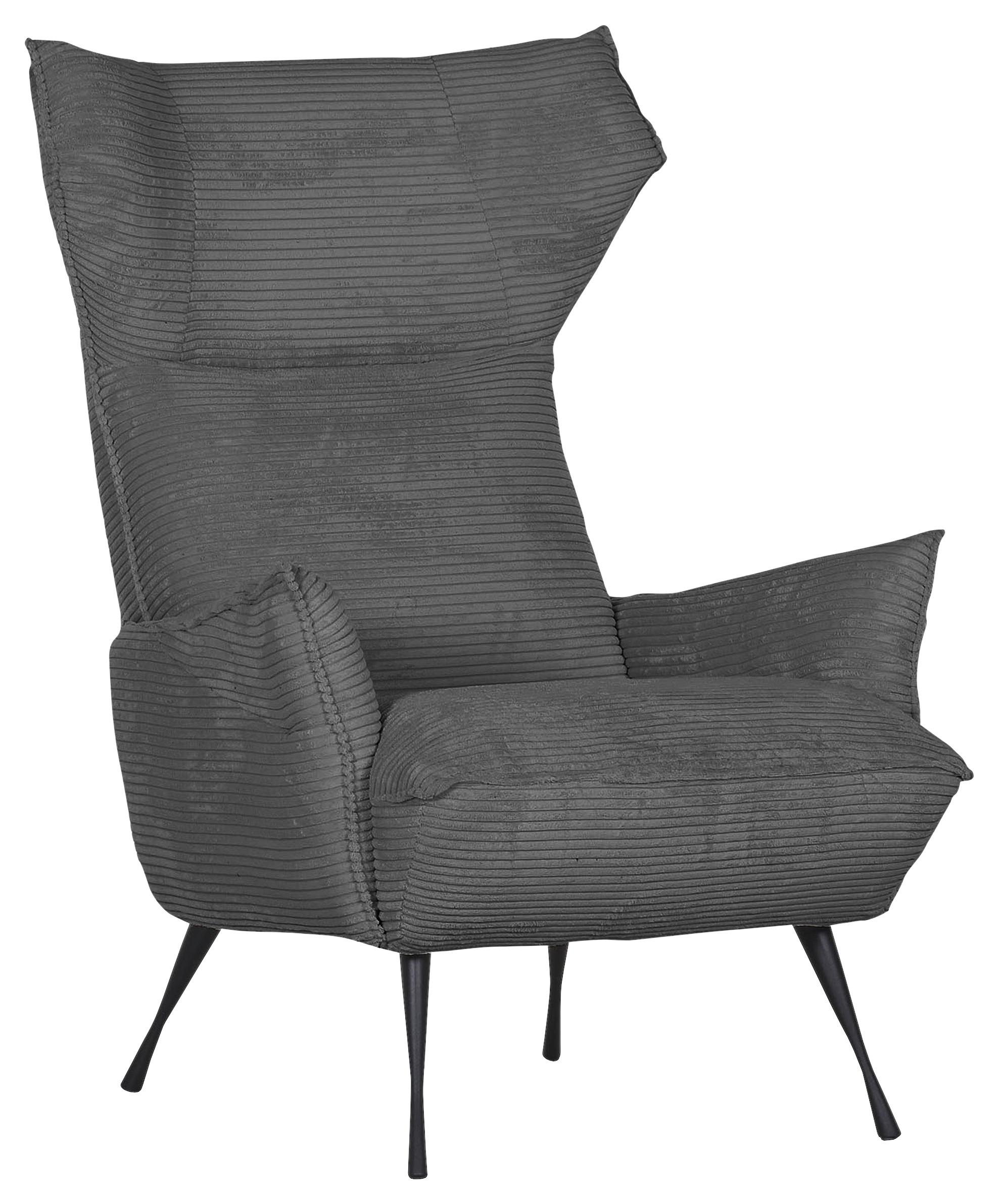 Ohrensessel Lorris - Dunkelgrau/Schwarz, KONVENTIONELL, Textil (83/110/92cm) - MID.YOU