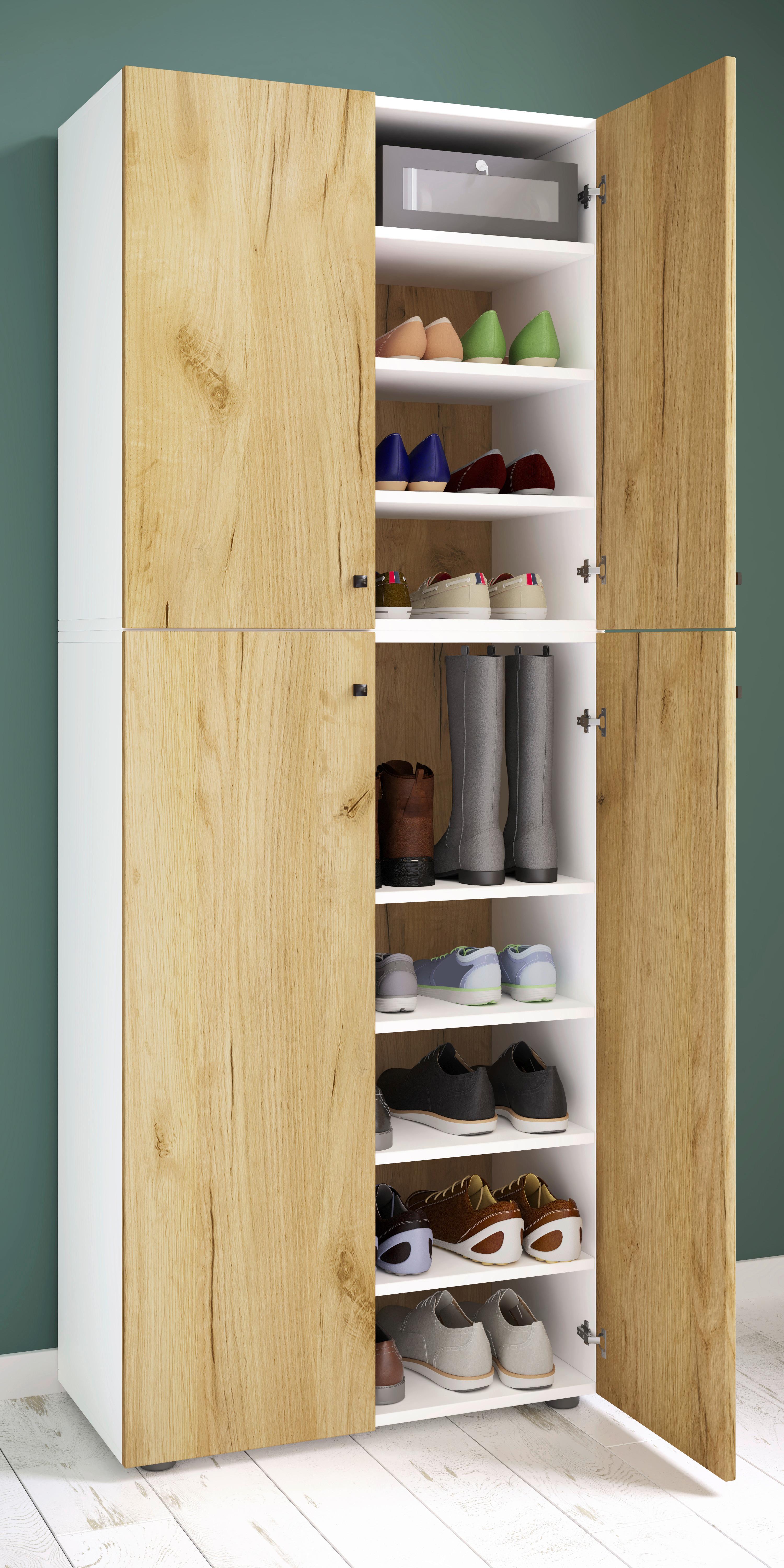 Schuhschrank Lona Weiß Honigeiche Dekor - Honigeiche/Schwarz, Design, Holzwerkstoff (70/182/39cm) - MID.YOU