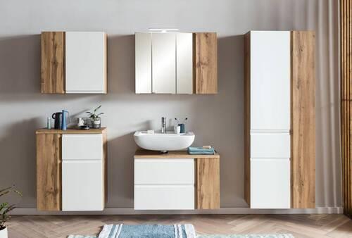 Badezimmer Hochschrank Varese BxH 65x180 cm Weiß/Eiche Dekor - Eiche Wotan/Weiß, MODERN, Holzwerkstoff (65/180/35cm) - Held