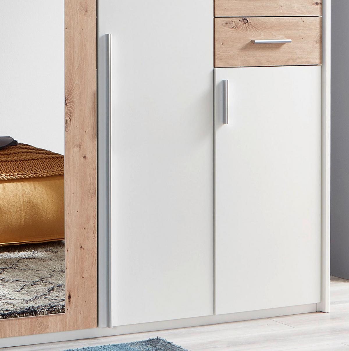 Drehtürenschrank Mit Spiegel + Laden B: 270 cm Vegas, Weiß - Eiche Artisan/Weiß, Basics, Holzwerkstoff (270/208/58cm) - MID.YOU