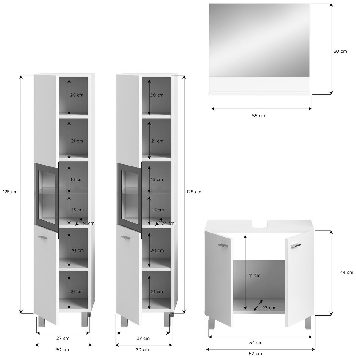 Badezimmer Boston Weiß B: 117 cm - Silberfarben/Weiß, MODERN, Glas/Holzwerkstoff (117cm) - MID.YOU