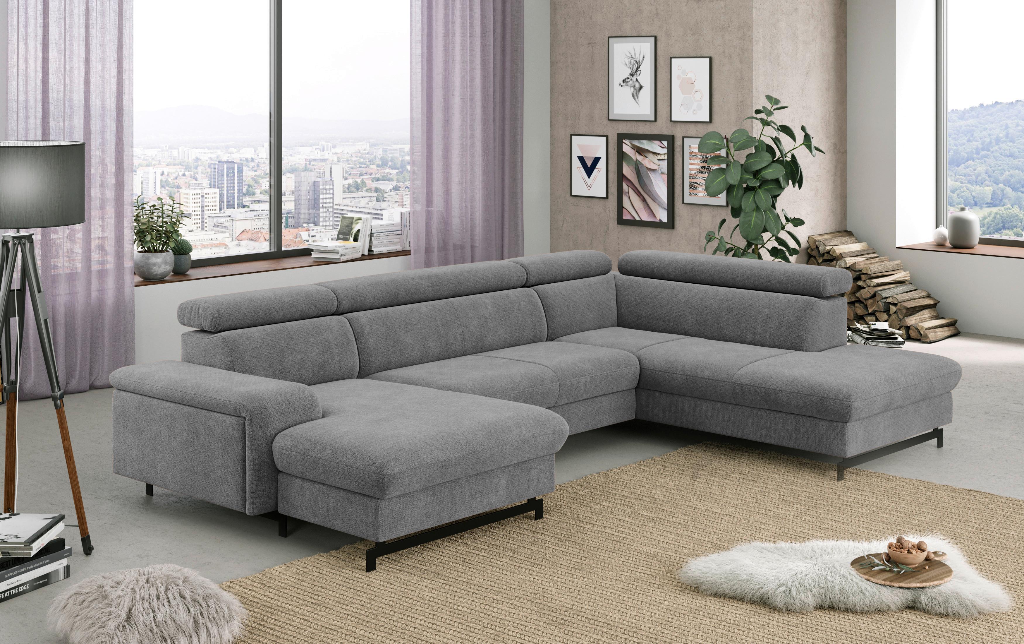 Wohnlandschaft mit Bettkasten Emma Grau - Schwarz/Grau, Textil (165/328/215cm) - MID.YOU