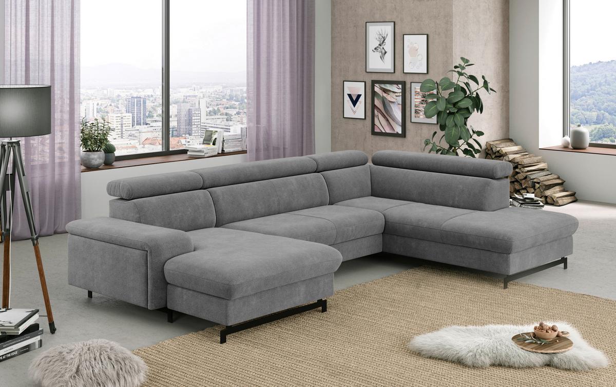 Wohnlandschaft mit Bettkasten Emma Grau - Schwarz/Grau, Textil (165/328/215cm) - MID.YOU