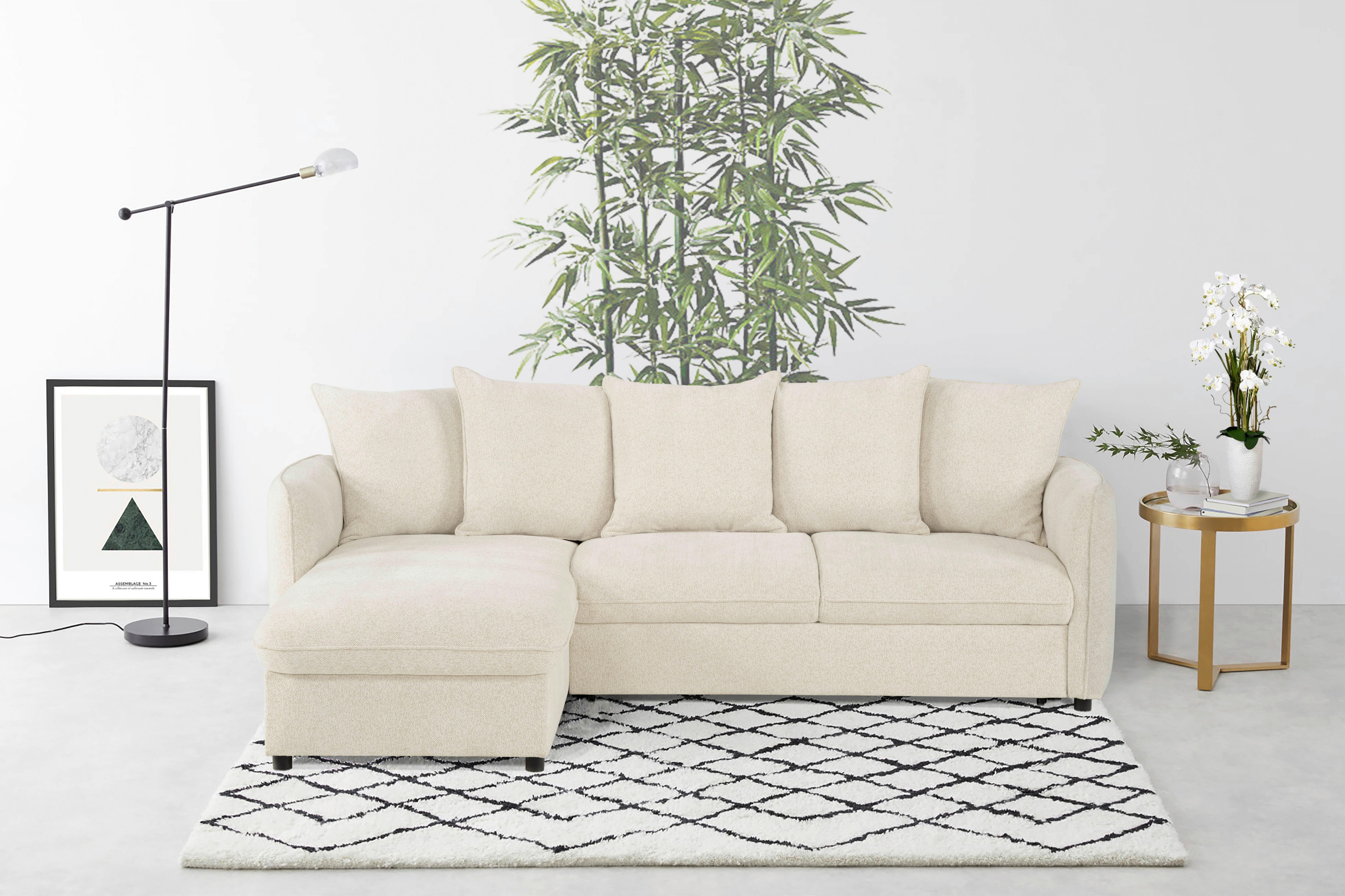 Ecksofa Costo Creme S: 254 cm - Creme/Schwarz, Design, Textil (254/160cm) - MID.YOU