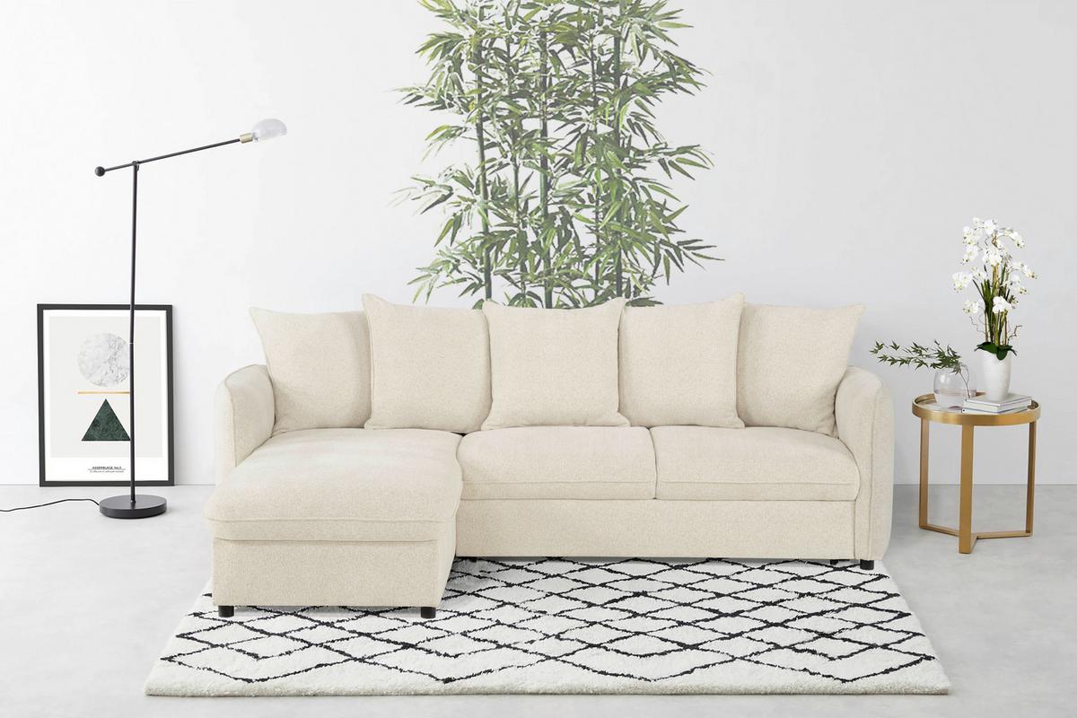 Ecksofa Costo Creme S: 254 cm - Creme/Schwarz, Design, Textil (254/160cm) - MID.YOU