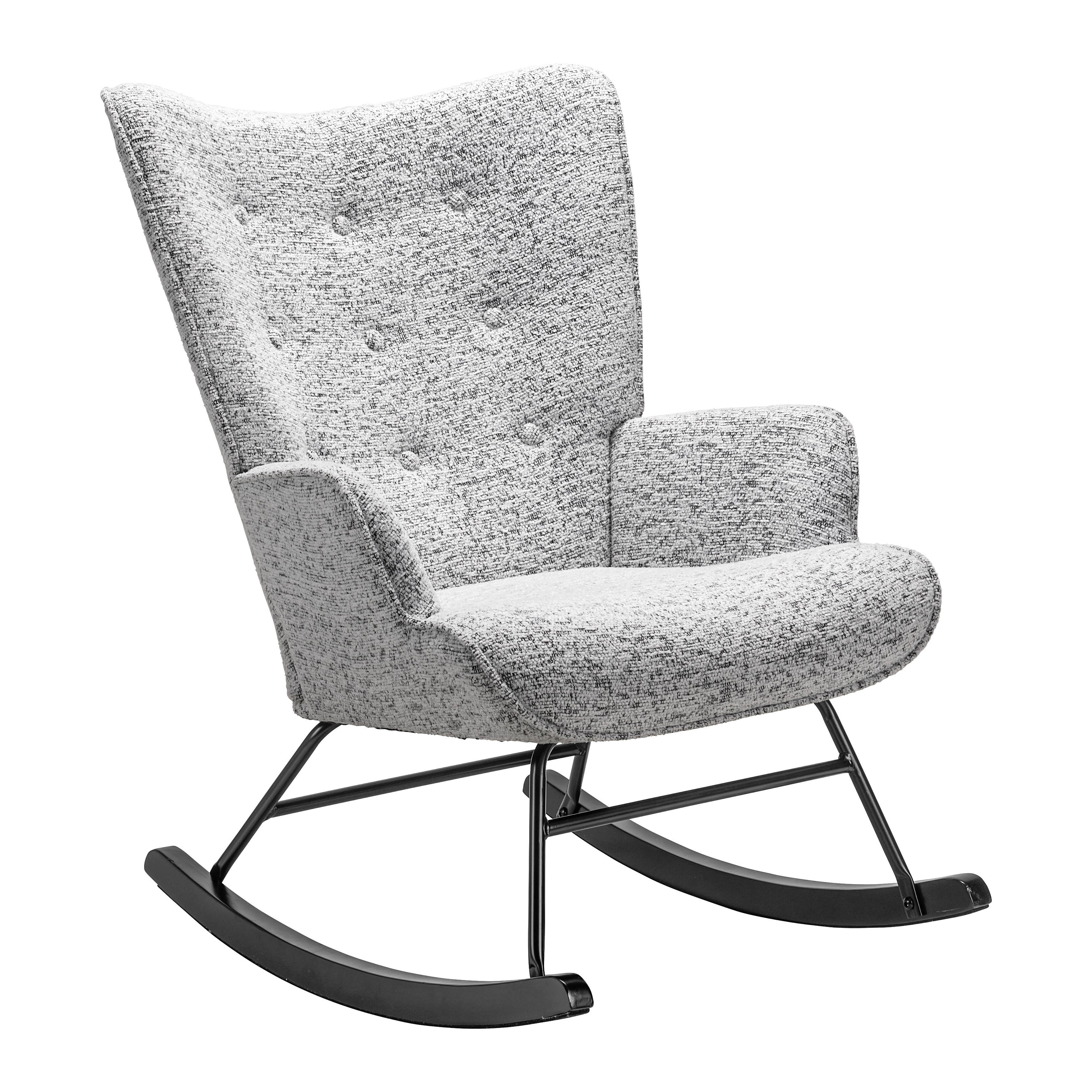 Hojdacie kreslo ROCK, svetlosivé buklé, max. 140 kg - čierna/biela, Modern, kov/drevo (66/90/77cm) - Mömax