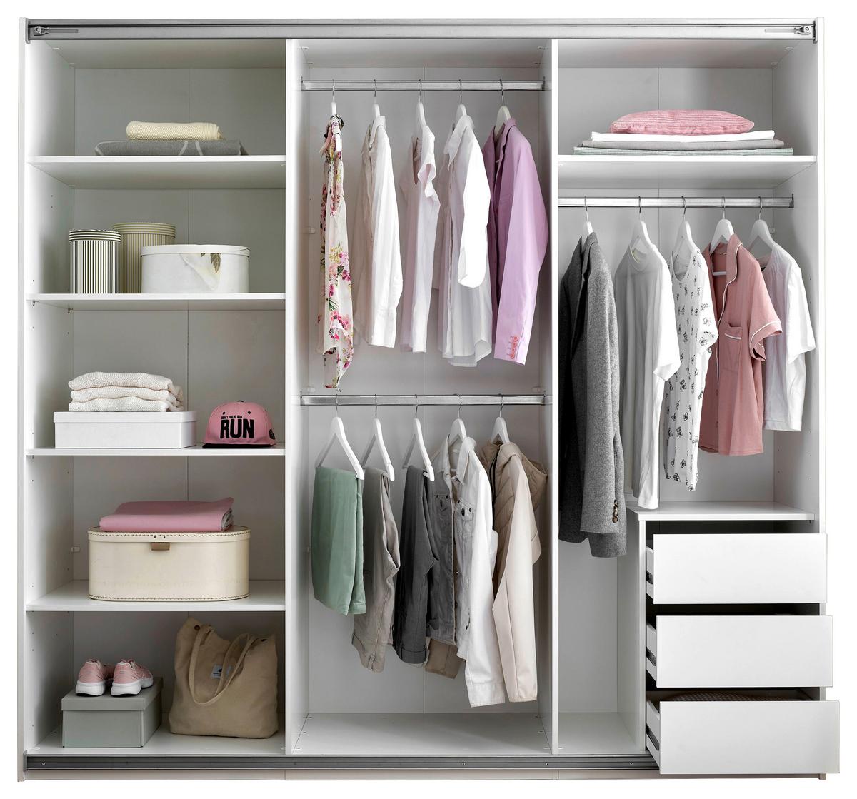 Schwebetürenschrank mit Spiegel 215cm Carano Weiß - Weiß, KONVENTIONELL, Glas/Holzwerkstoff (215/204/63cm)