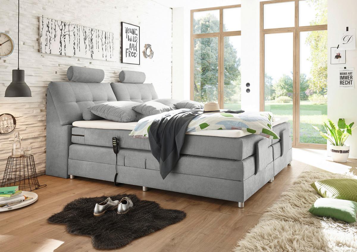 Boxspringbett Mit Topper Elektrisch 180x200 Cm Palermo - Silberfarben/Hellgrau, MODERN, Holzwerkstoff/Textil (180/200cm) - MID.YOU