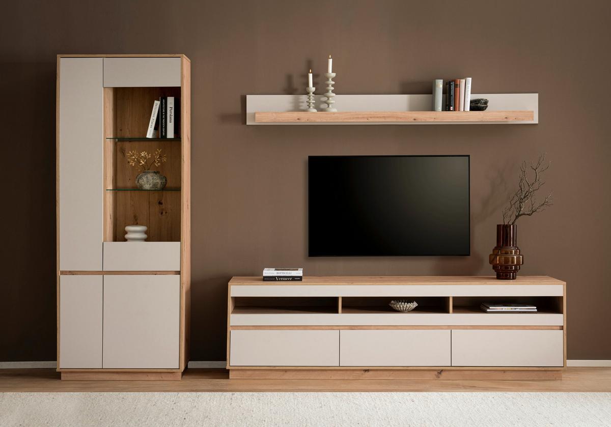Wohnwand Sonora Eiche Artisan B: 292cm - Kaschmir/Eiche Artisan, Design, Glas/Holzwerkstoff (292/205/40cm) - MID.YOU