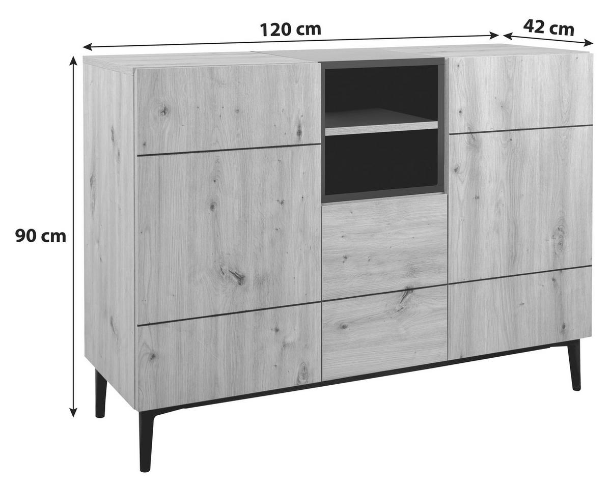 Kommode B 120 Cm Nola, Eiche Dekor/schwarz - Eichefarben/Schwarz, KONVENTIONELL, Holzwerkstoff (120/90/42cm) - MID.YOU