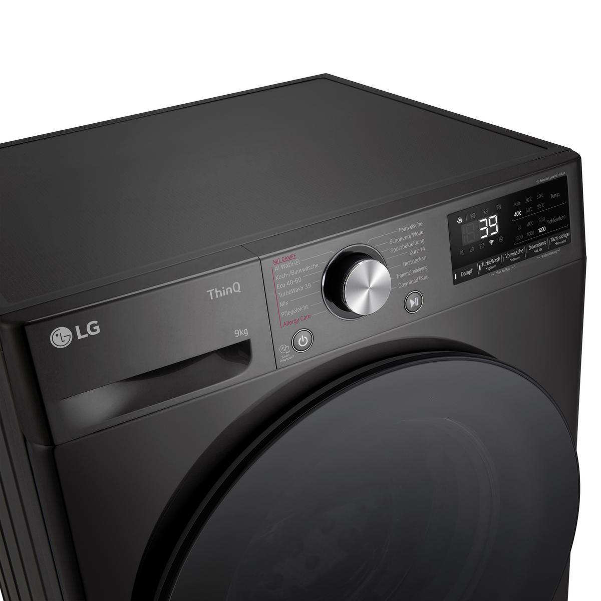 Waschmaschine F2v7slim9b 9 Kg Füllmenge, 1160 U/min - Schwarz, Basics, Metall (60/85/47,5cm) - LG