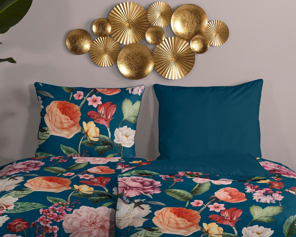 Wendebettwäsche Fiori Blau 200x200 cm - Blau/Dunkelblau, Natur, Textil (200/200cm)