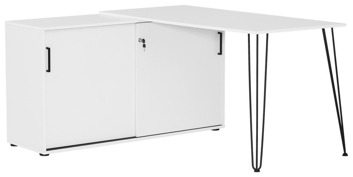 Eckschreibtisch mit Stauraum B 145cm H 73,8cm Ekko, Weiß - Schwarz/Weiß, MODERN, Holzwerkstoff/Metall (145/129,5/73,8cm) - MID.YOU