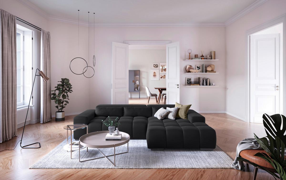 Ecksofa mit Relaxfunktion Orion Kopfstütze Klappbar Schwarz - Silberfarben/Schwarz, KONVENTIONELL, Textil (307/186cm) - Livetastic
