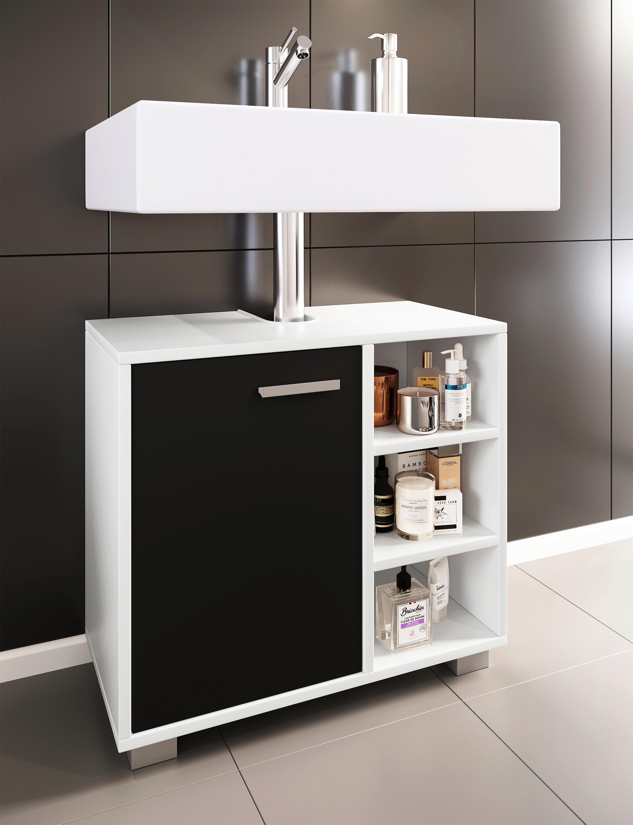 Waschbeckenunterschrank Zalo L B: 60cm Schwarz/Weiß - Schwarz/Weiß, MODERN, Holzwerkstoff (60/54,8/30cm) - MID.YOU
