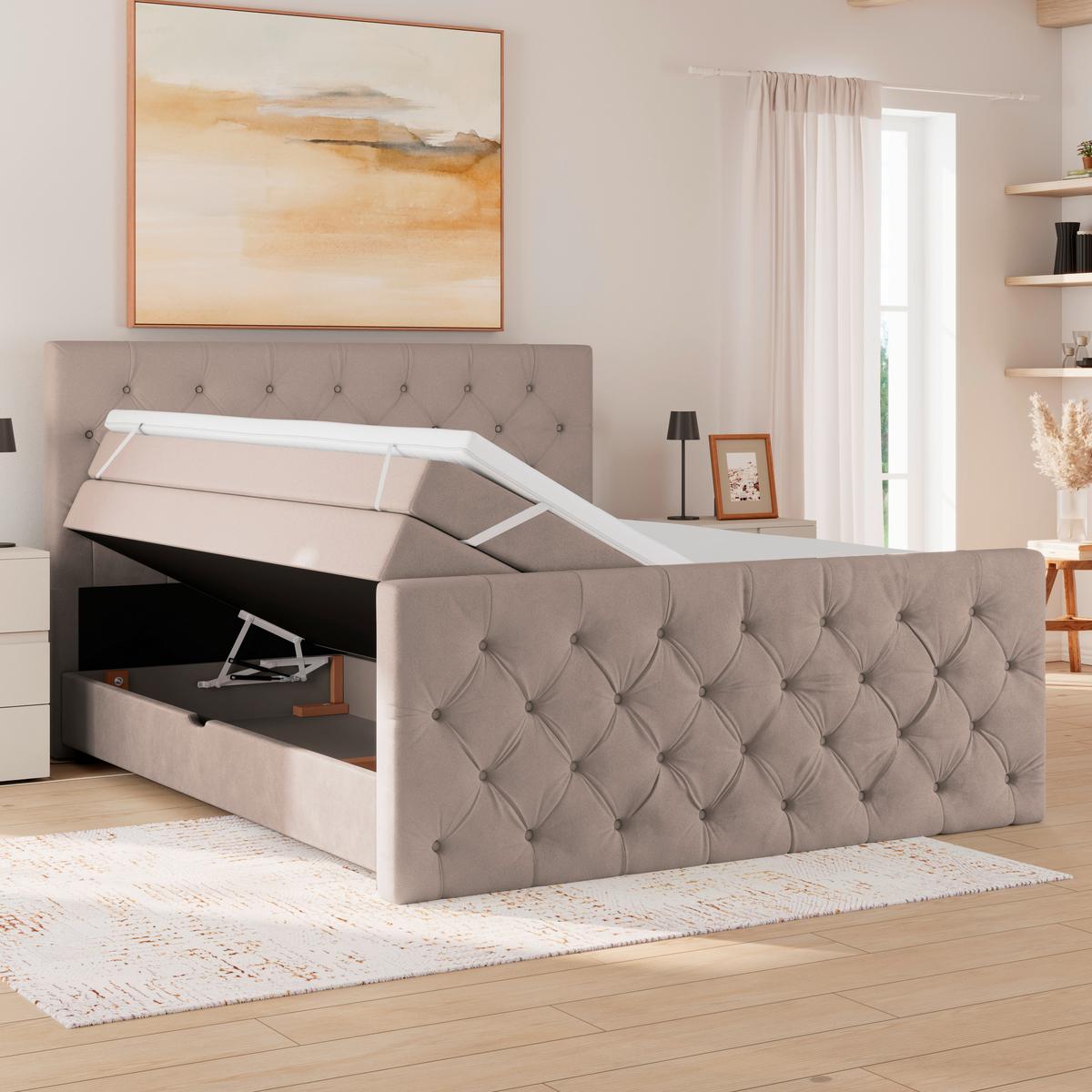 Boxspringbett Elio Beige 180x200 Cm H2 - Beige/Schwarz, ROMANTIK / LANDHAUS, Textil (180/200cm) - James Wood