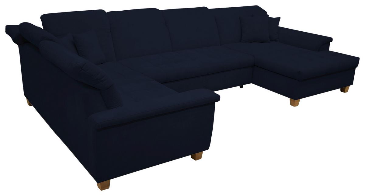 Wohnlandschaft Franzi Kopfteil verstellbar Blau - Eichefarben/Dunkelblau, KONVENTIONELL, Textil (214/352/170cm) - MID.YOU