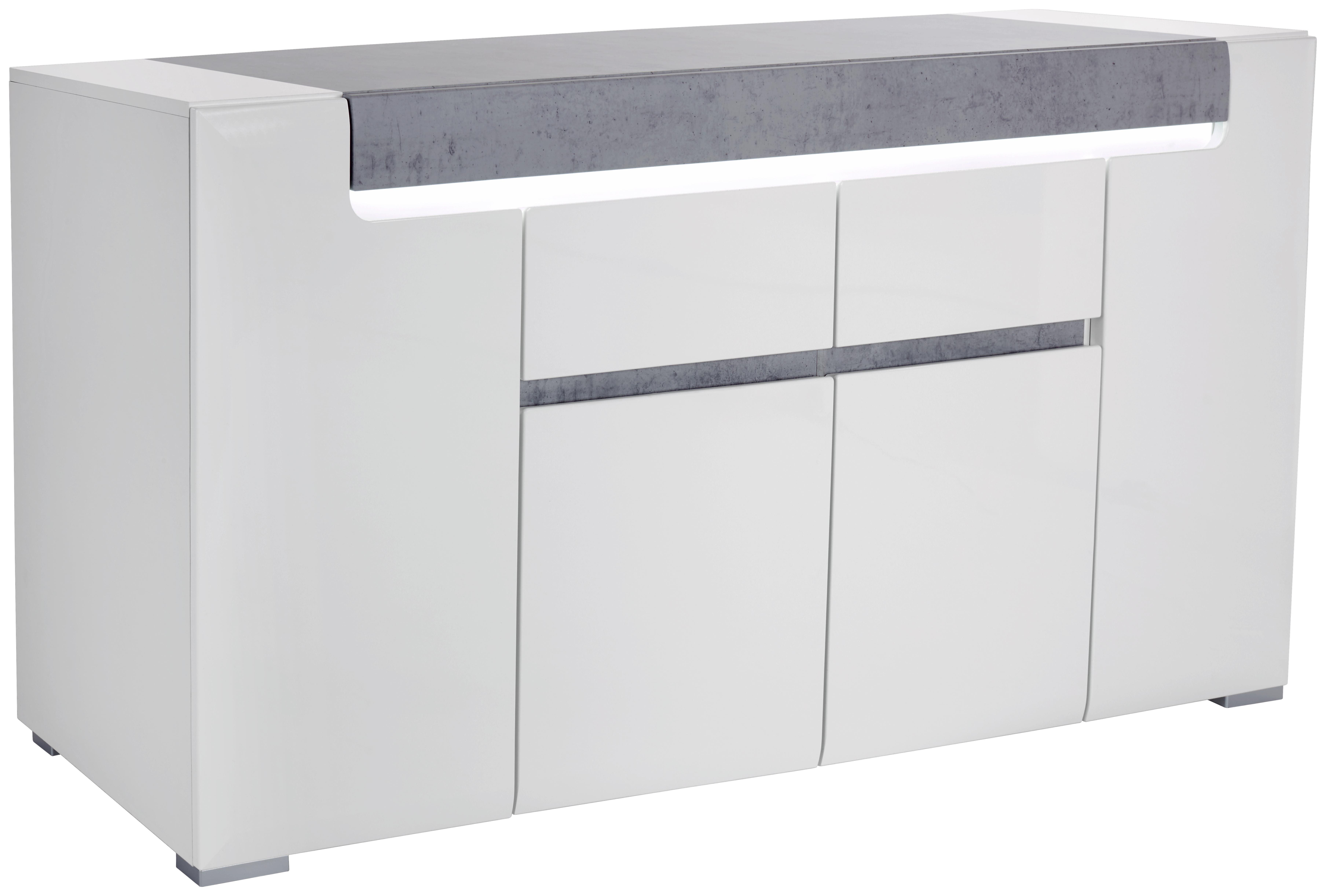 Sideboard Totonto B:190cm Weiß Dekor/ Betonoptik Grau - Weiß/Grau, MODERN, Holzwerkstoff (190/85/42,2cm) - Ombra