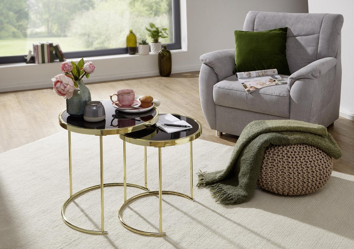 Beistelltisch 2er-Set Cora, Glasplatte Verspiegelt, Gold - Goldfarben, Design, Glas/Metall (42/42/45cm) - MID.YOU