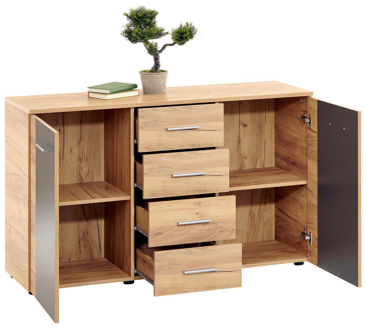 Komód Uno 140/80 Cm - tölgyfa színű/szürke, Modern, faalapú anyag (140/80/40cm)