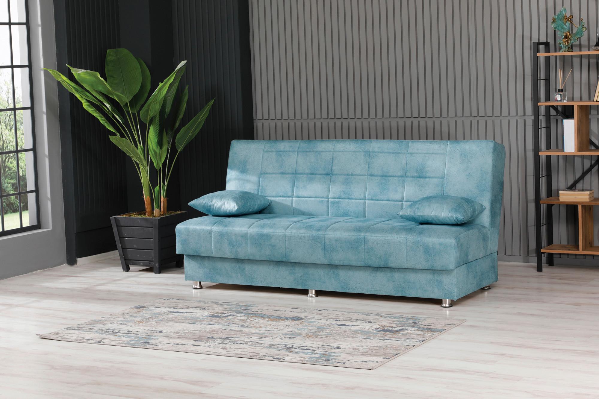 3-Sitzer-Sofa Hamilton Mit Schlaffunktion Hellblau - Chromfarben/Hellblau, Design, Textil (190/87/87cm) - Livetastic