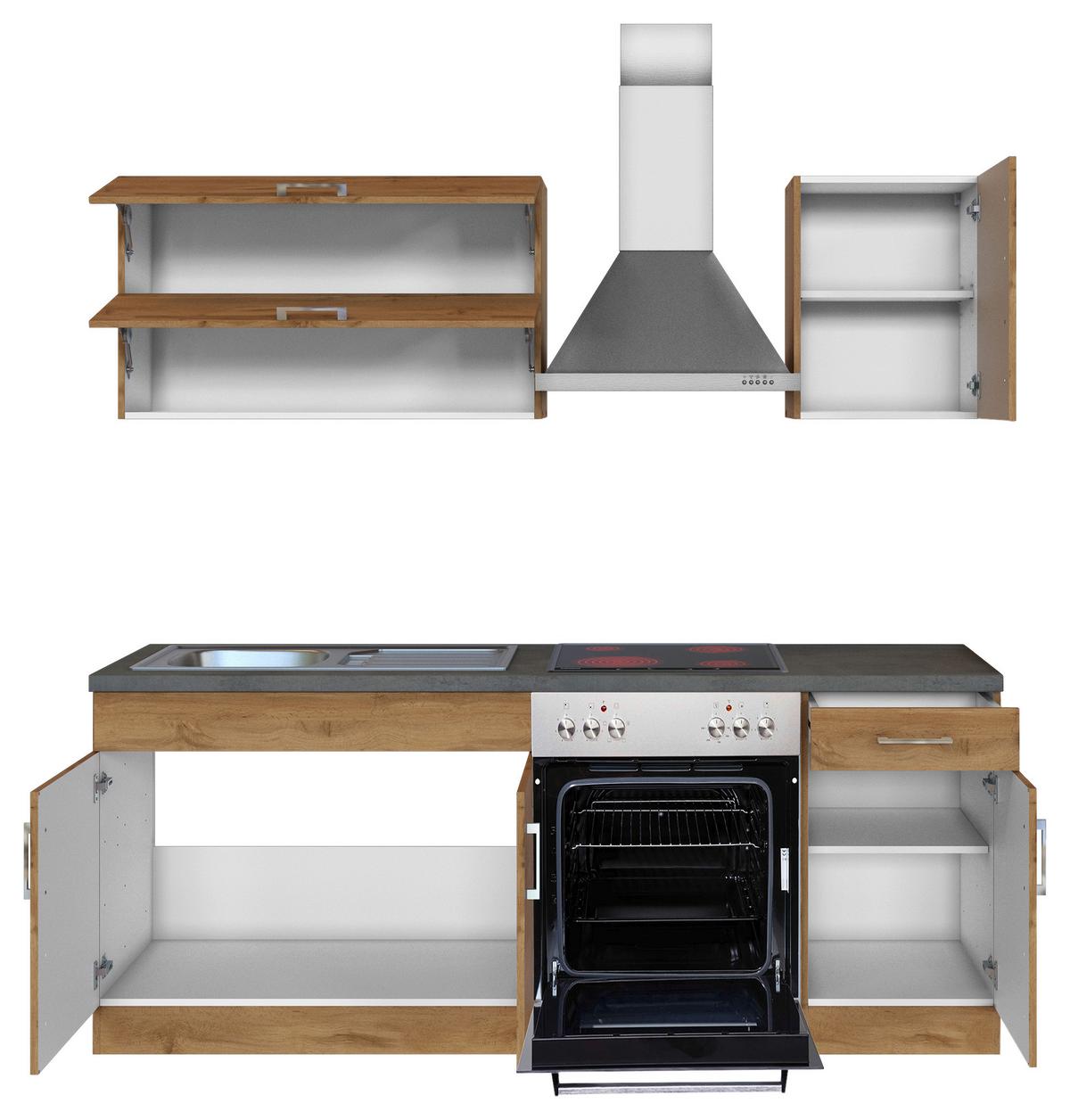 Küchenzeile Sorrento Mit Geräten B: 210 cm Eichefarben - Schieferfarben/Eiche Wotan, MODERN, Holzwerkstoff (210cm) - Held