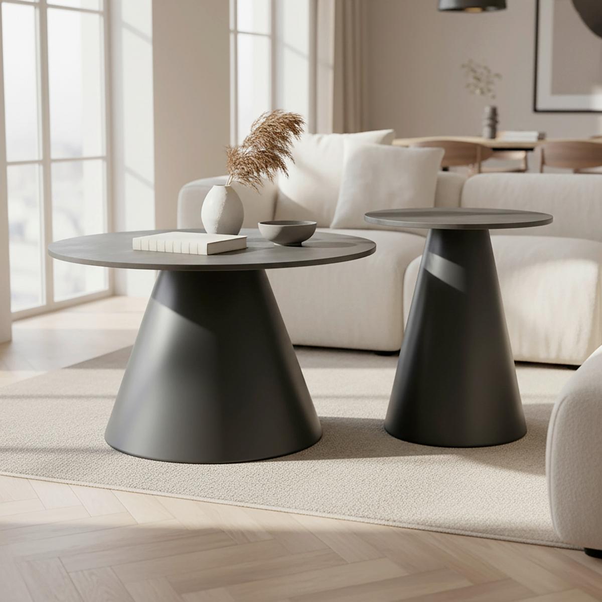 Konferenční stolek Mila 2 dílná sada - černá/tmavě šedá, Moderní, kov/kámen - Bessagi Home