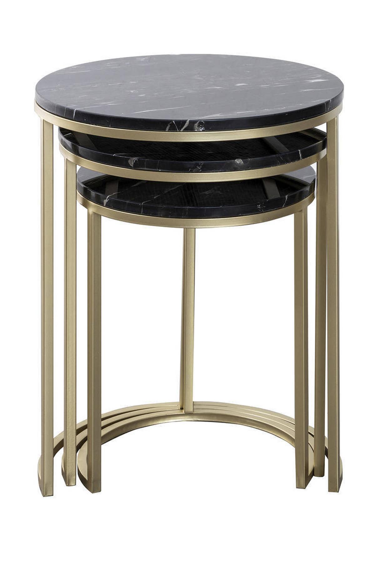 Beistelltisch 3-Teilig Tria Schwarz/Goldfarben - Goldfarben/Schwarz, Trend, Stein/Metall - Kayoom