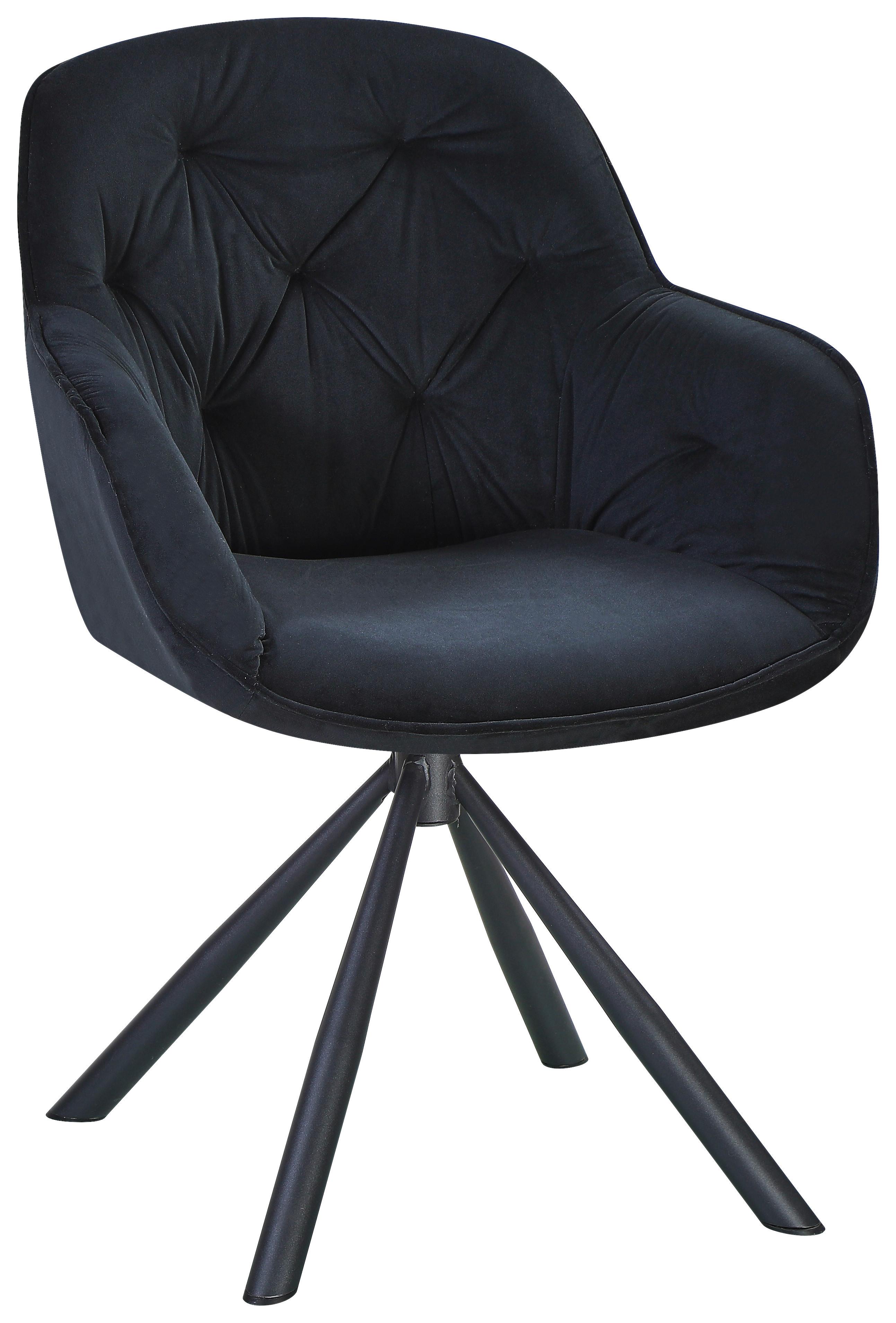 Armlehnstuhl Silvi Samt Schwaz 360° drehbar - Schwarz, KONVENTIONELL, Textil/Metall (62/85/62cm)