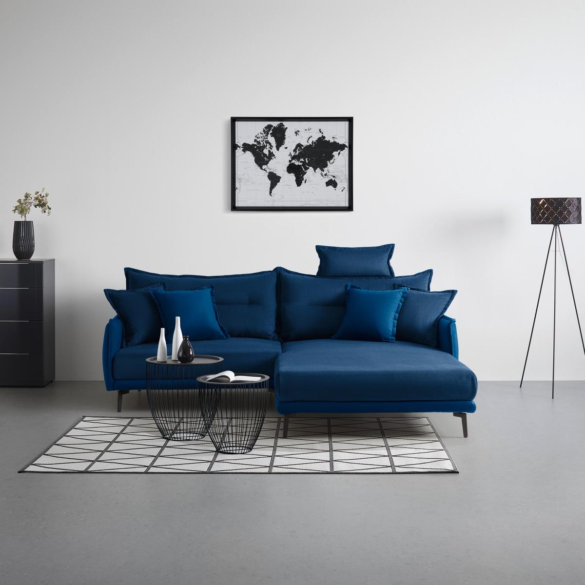 Rohová sedačka NUOVO, oboustranná, tmavě modrá - černá/tmavě modrá, Moderní, kov/textil (245/190cm) - Mömax