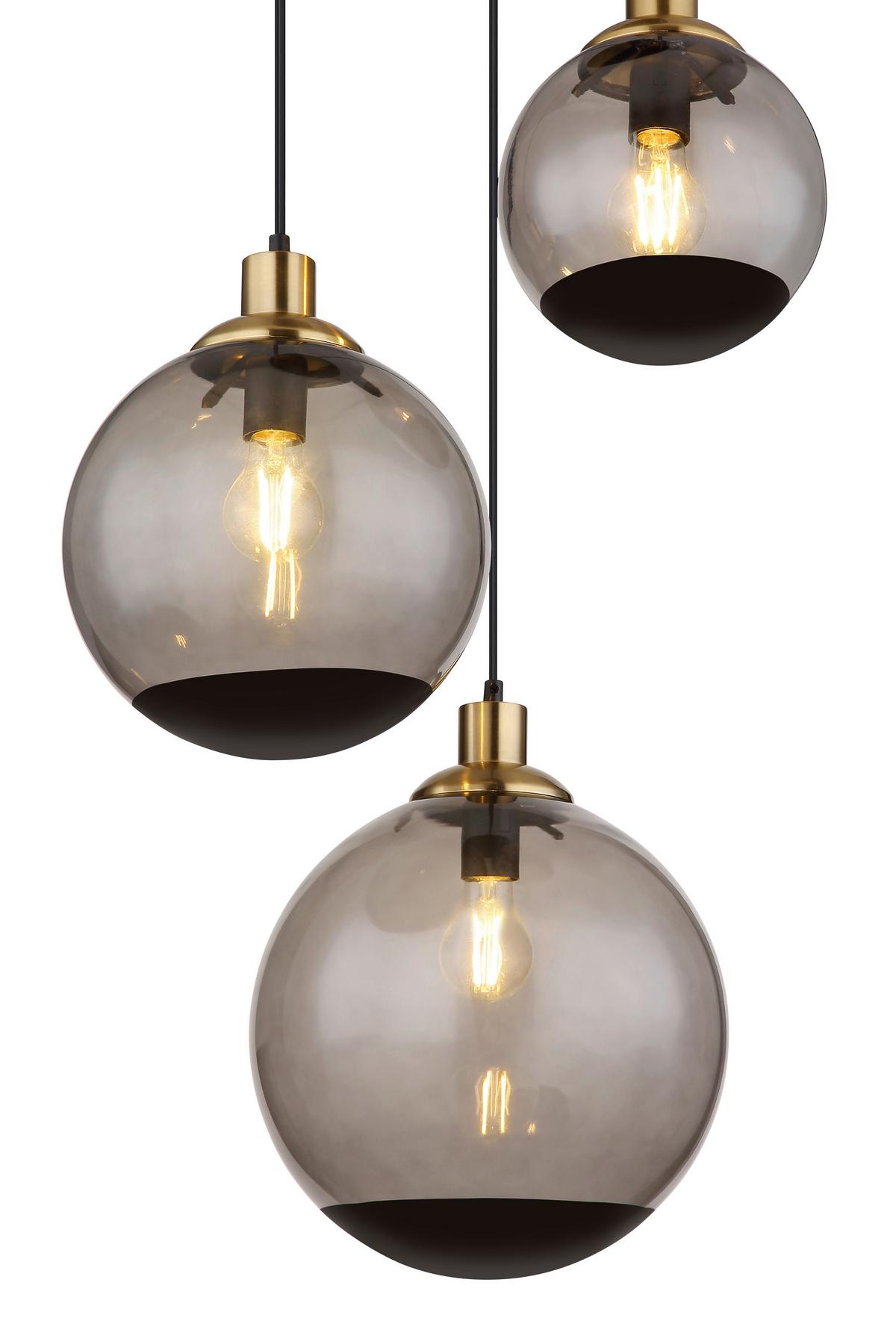 Hängeleuchte 15860-3h - Messingfarben/Schwarz, Design, Glas/Kunststoff (51/120cm) - Globo