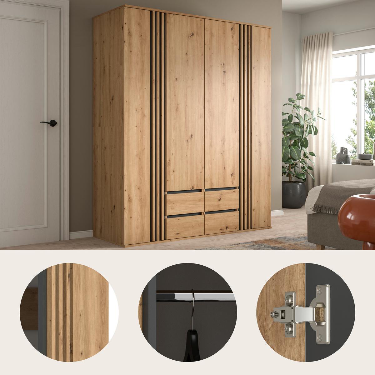 Drehtürenschrank Tofta Eiche Dekor/Anthrazit B: 160cm - Anthrazit/Eiche Artisan, ROMANTIK / LANDHAUS, Holzwerkstoff (160/192/56cm) - Livetastic