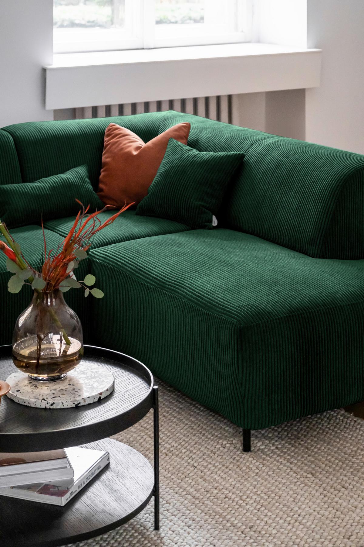 Ecksofa Cuddly Mia Flaschengrün S: 250x192 cm - Dunkelgrün/Schwarz, Textil (250/192cm) - MID.YOU